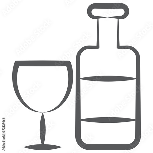 
Wine bottle with glass, doodle icon of alcoholic beverage
