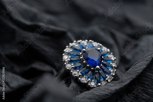 Blue sapphire ring jewerly on black background