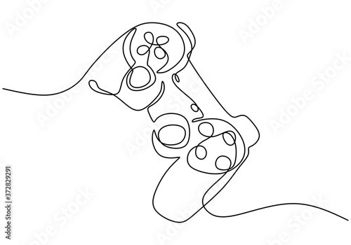 One continuous line drawing of joystick. A game stick to play the game minimalism hand-draw isolated on white background. Modern wireless game controller for PC. Vector illustration