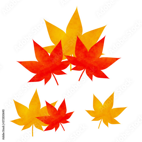 紅葉の葉 もみじのイラスト 黄色 赤 Illustration of autumn leaves. leaf. Autumn leaves.