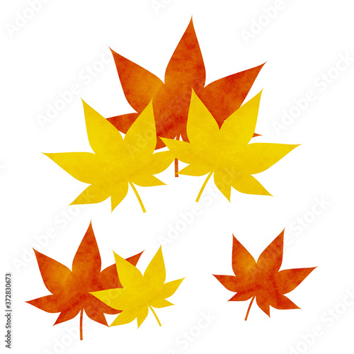 紅葉の葉 もみじのイラスト 赤 黄色 Illustration of autumn leaves. leaf. Autumn leaves.