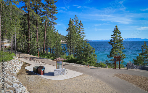 INCLINE VILLAGE, NEVADA, UNITED STATES - Oct 22, 2019: Secret Beach sign along the East Shore Trail