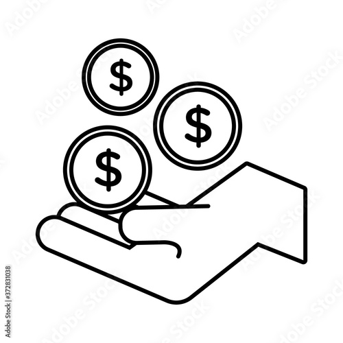 hand with coins money dollars line style icon