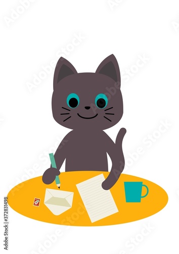 手紙を書いている猫