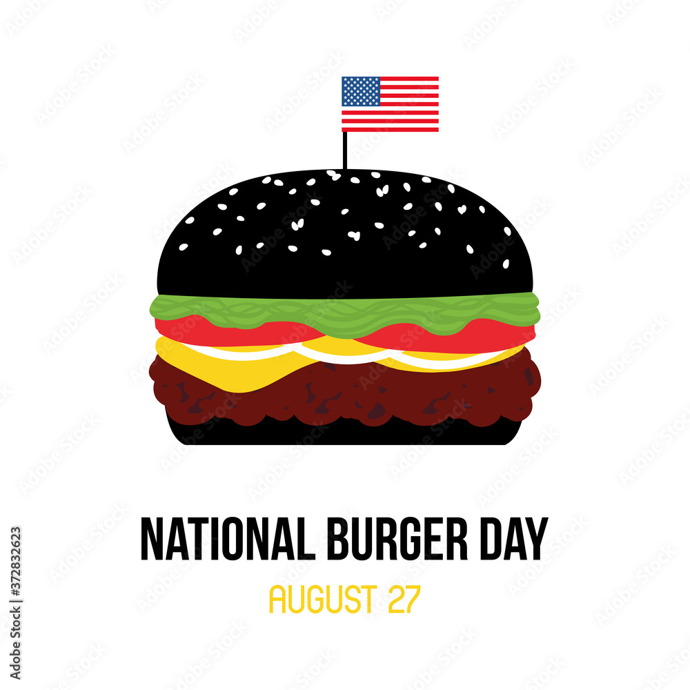 National Burger Day vector card, illustration with cartoon style black