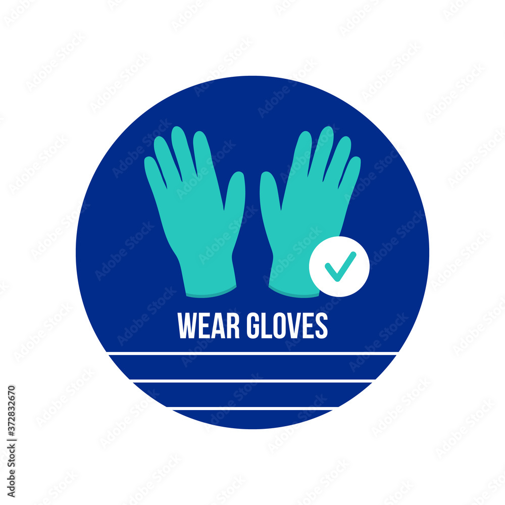 Fototapeta premium Vector round icon, illustration with medical gloves. Coronavirus protection. Wear gloves concept.