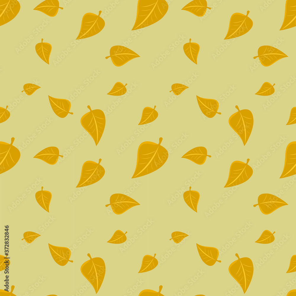 Seamless pattern Background of brown leaves falling on a yellow background. Concept of fallen leaves in autumn season Seamless pattern Background of brown leaves falling on a yellow background. Concept of fallen leaves in autumn season
