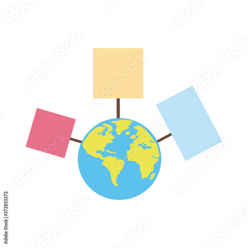 world planet with protest banners flat style icon
