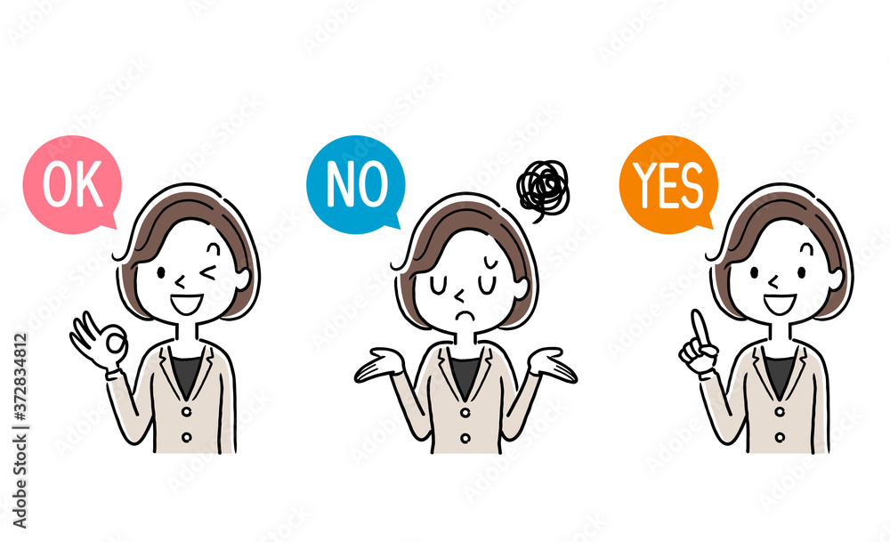 Vector material: young woman answering questions, businesswoman, set