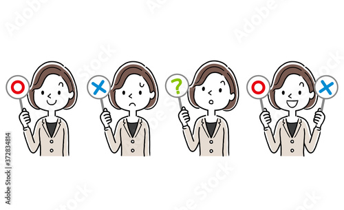 Vector material: young woman answering questions, businesswoman, set