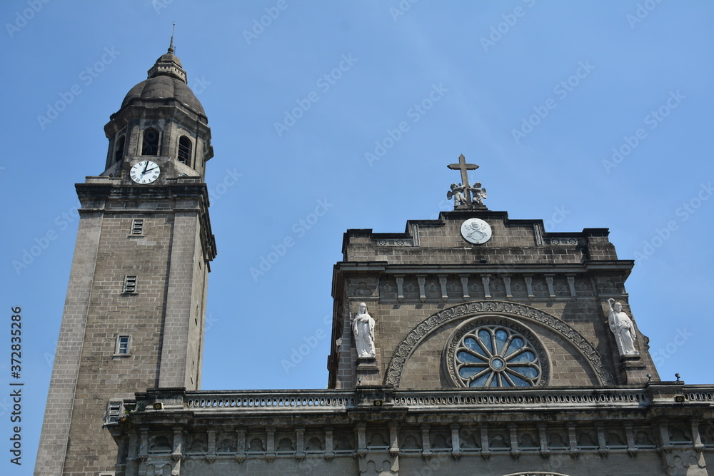 Manila cathedral church facade at Intramuros in Manila, Philippines