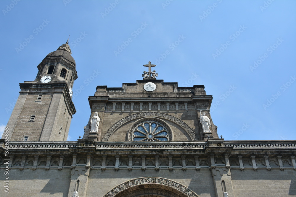 Manila cathedral church facade at Intramuros in Manila, Philippines
