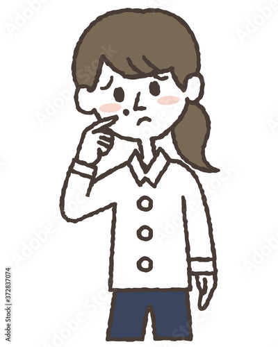 ホクロを気にする若い女性のイラスト