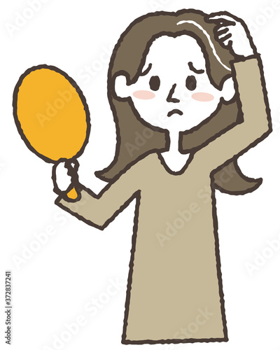 白髪を気にする若い女性のイラスト