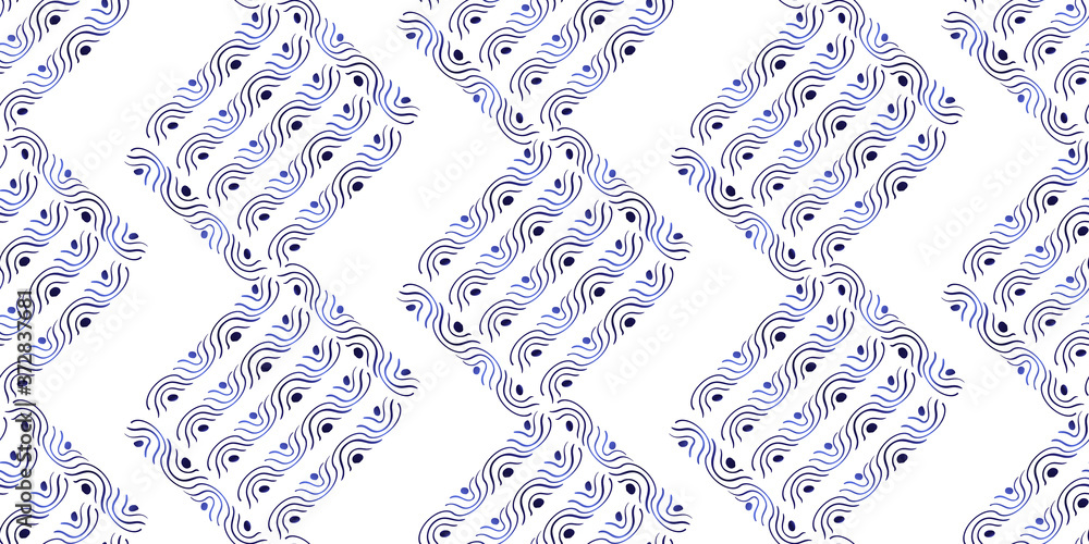 Fototapeta trendy stripes pattern Vector blue line hand drawn seamless