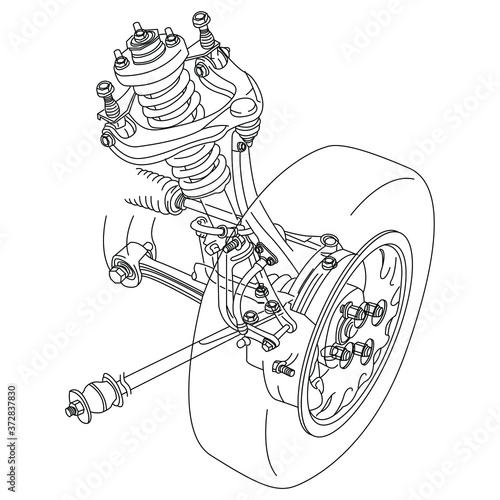 close up of car automobile suspension system outline diagram isolate on white background vector illustrations