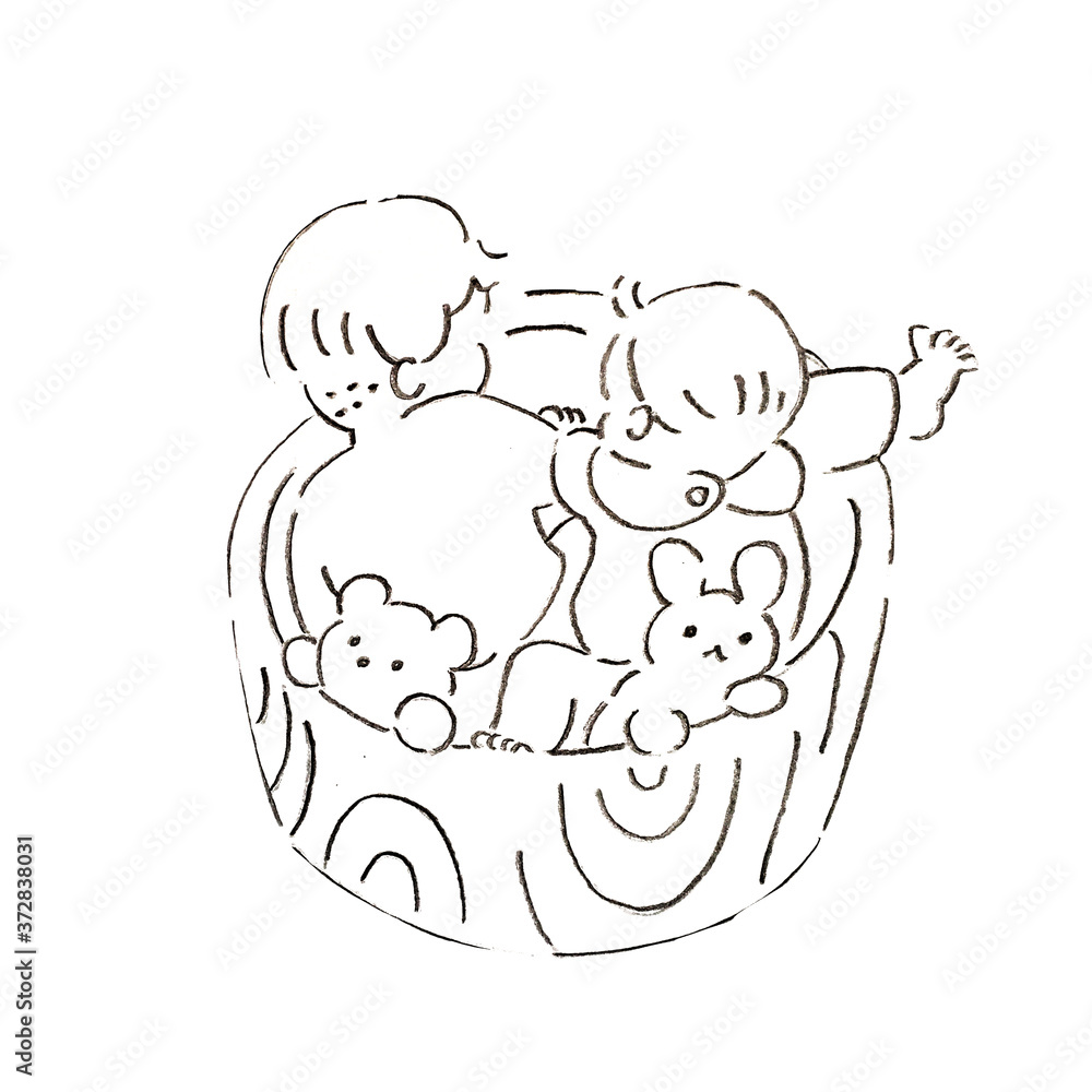 兄弟で遊ぶ後ろ姿のペン画 兄弟で遊ぶ後ろ姿のペン画