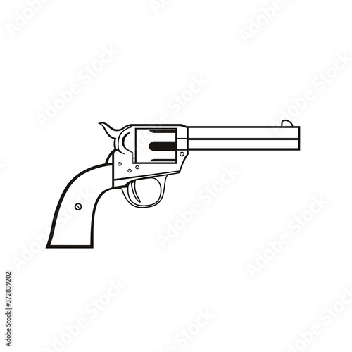 Colt Single Action Revolver or Wheel Gun Handgun Side View Stencil Black and White Retro