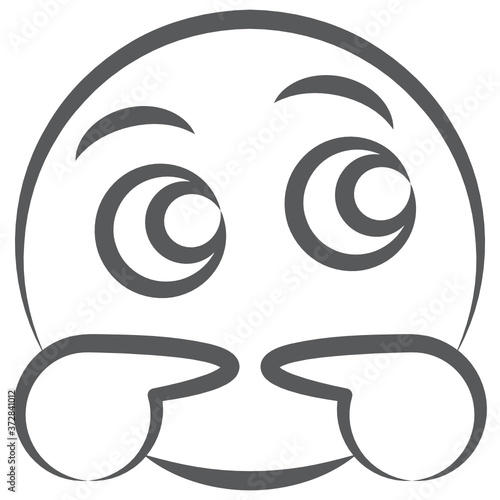 
Pointing hand gesture towards mouth, doodle line icon of shocked emotag 
