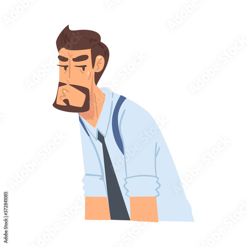 Bored Businessman, Funny Office Worker Character in Formal Style Clothes, Business Avatar Cartoon Style Vector Illustration