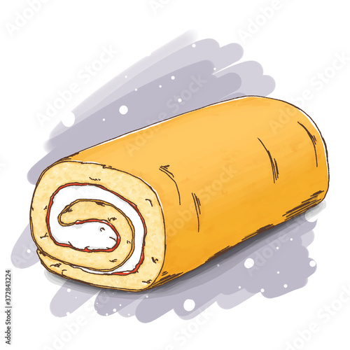 Illustration of cream roll cake