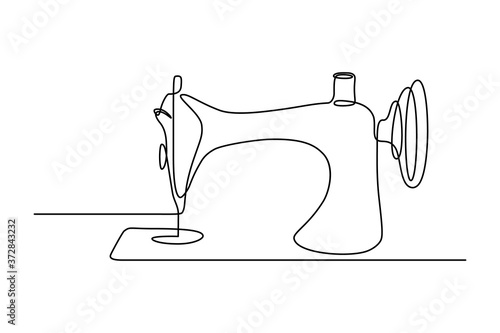 Sewing machine in continuous line art drawing style. Old style sewing-machine minimalist black linear sketch isolated on white background. Vector illustration