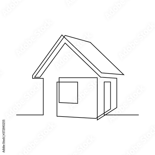 Abstract small house in continuous line art drawing style. Real estate minimalist black linear sketch isolated on white background. Vector illustration