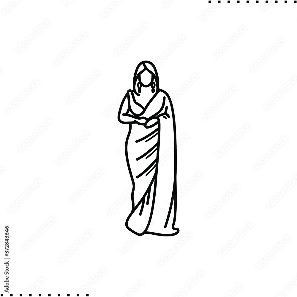Bridal heritage and traditional outfit, Indian wedding dress vector icon in outline