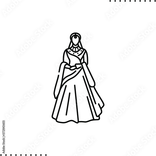 Bridal heritage and traditional outfit  Indian wedding dress vector icon in outline