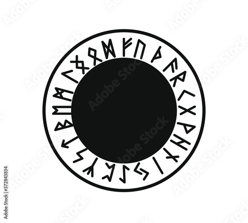 Green runic frame. Runes Algiz. Scandinavian ornament