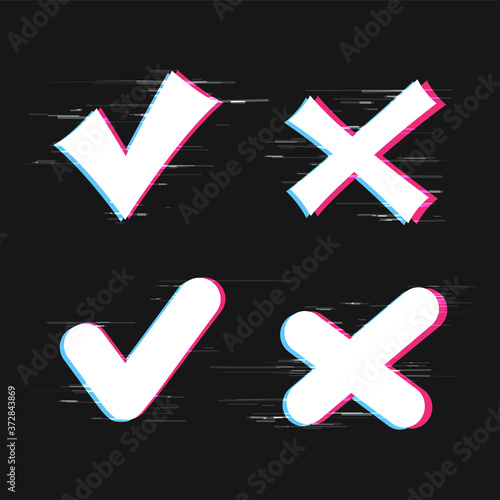 glitch yes and no sign symbols set