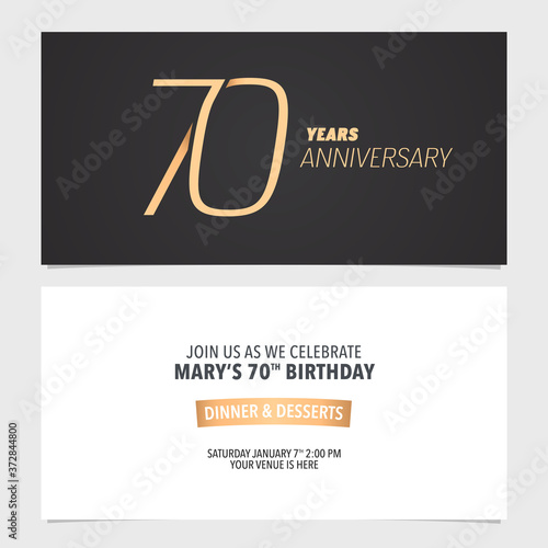 70 years anniversary invitation card vector illustration. Design template element