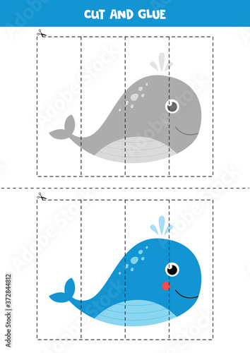 Cut and glue game with cute whale.