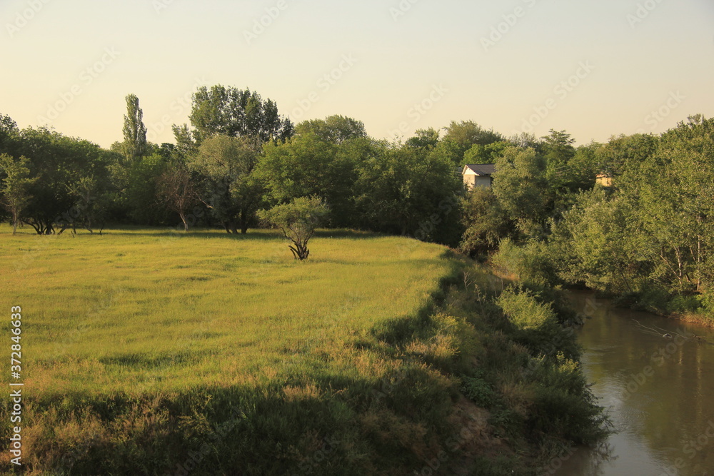 Fototapeta premium landscape with a river in the morning