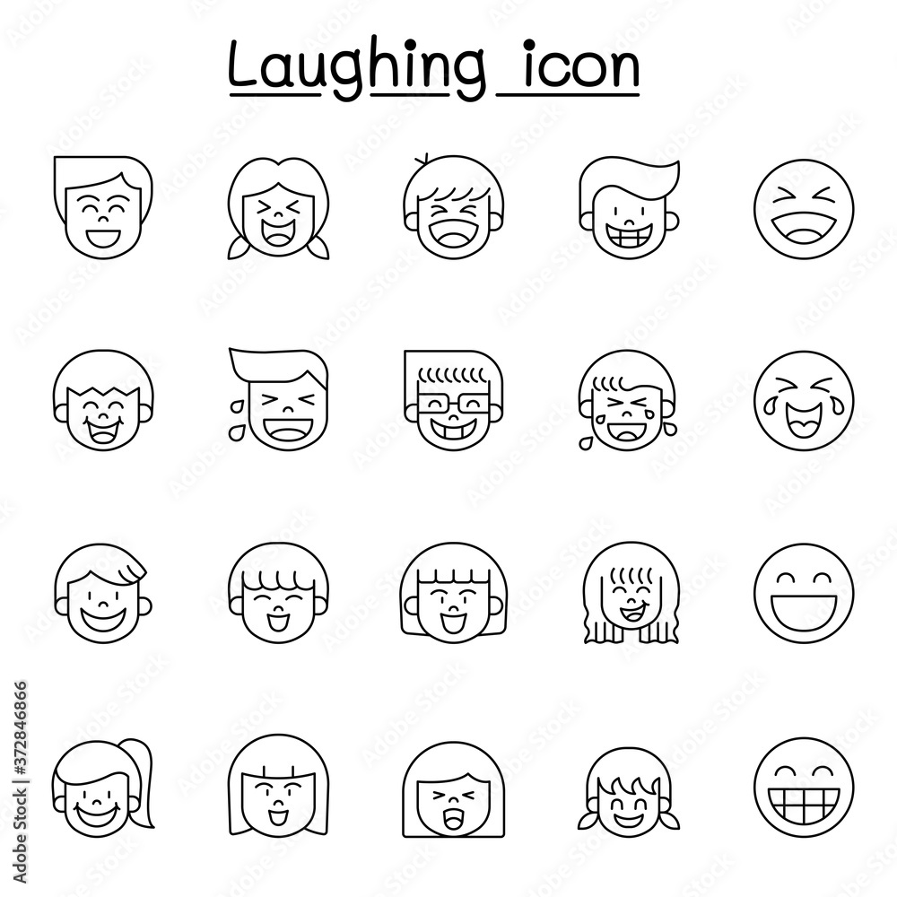 Laughing icon set in thin line style Laughing icon set in thin line style