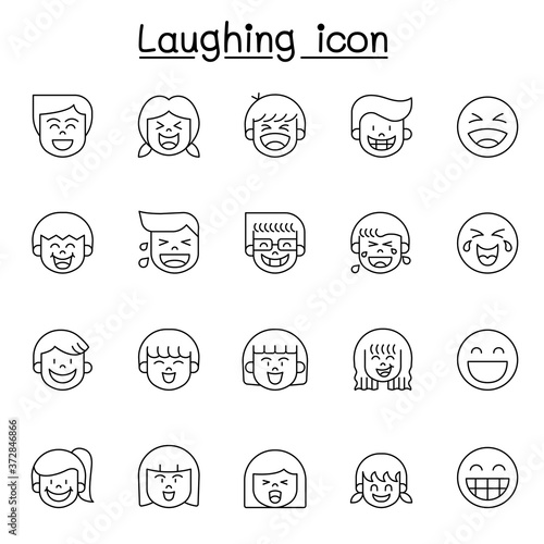 Laughing icon set in thin line style