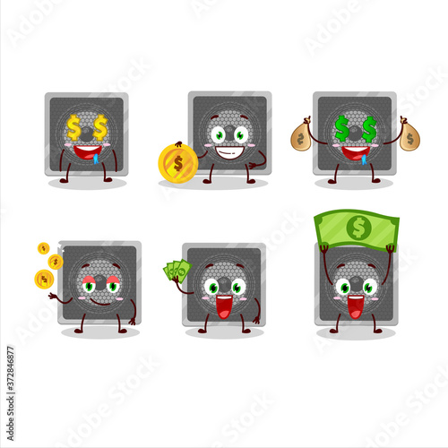 Music speaker cartoon character with cute emoticon bring money