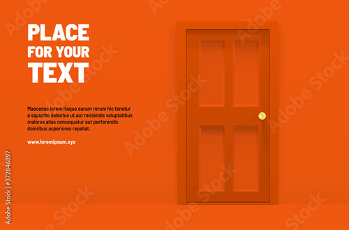 Door and empty wall in orange color