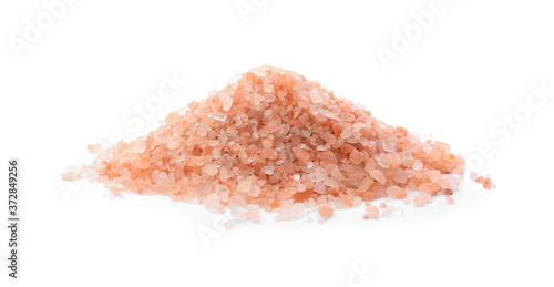 Pile of pink himalayan salt isolated on white