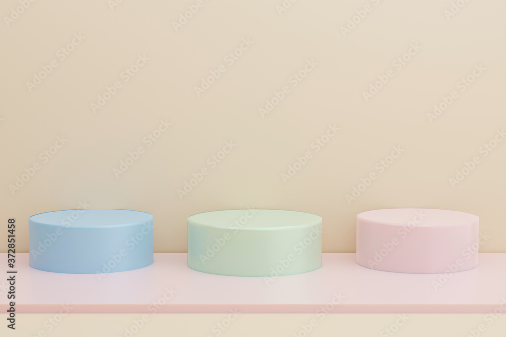 3d illustration pedestal,geometric pastel cylinder podium platform for cosmetic product presentation.Mock up design empty space. Abstract composition in pastel background modern style 3d illustration pedestal,geometric pastel cylinder podium platform for cosmetic product presentation.Mock up design empty space. Abstract composition in pastel background modern style