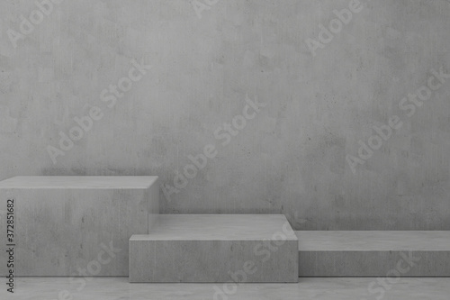 step cube concrete podium. Abstract pedestal scene with geometrical. Scene to show cosmetic products presentation. Mock up design empty space.Showcase,shopfront,display case,3d illustration