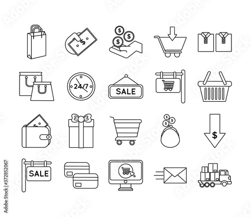 bundle of twenty shopping set icons