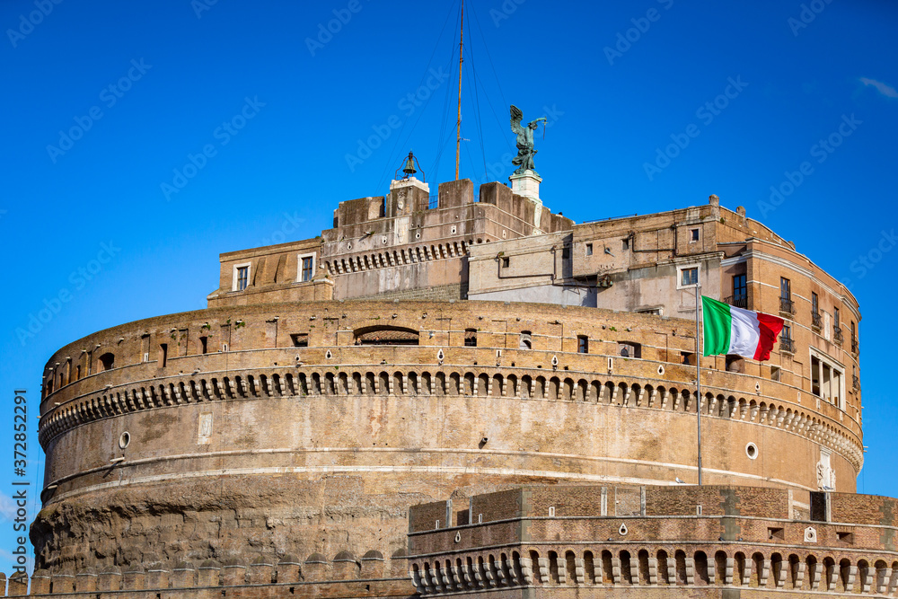 Italian flag on the Saint Angel Castle in Rome.