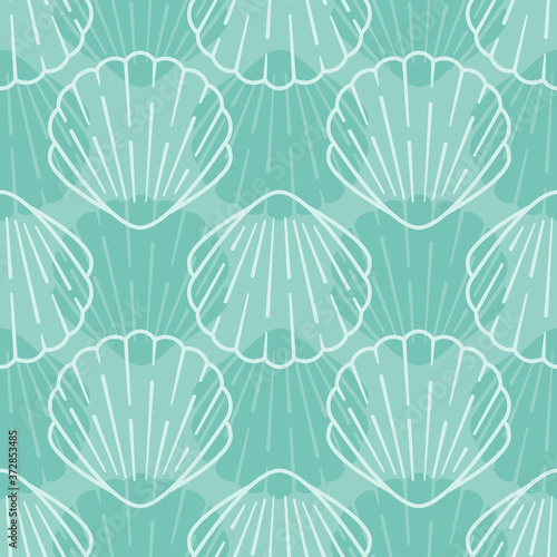 Seashell seamless pattern. Vector background included line icons as ocean sea shells, scallop nautical turquoise texture for fabric