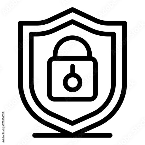 Locked shield icon. Outline locked shield vector icon for web design isolated on white background
