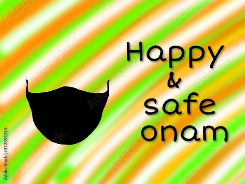 Happy and safe onam festival concept with black mask 