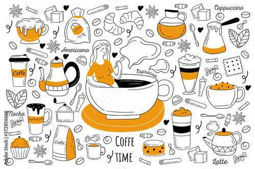 Coffee time doodle set