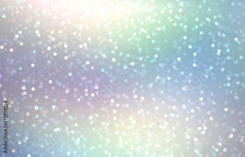 Brilliance holographic defocus texture. Delicate gradient of blue green lilac colors. Sparkling bokeh on gloss transparent background. Winter holiday decor.