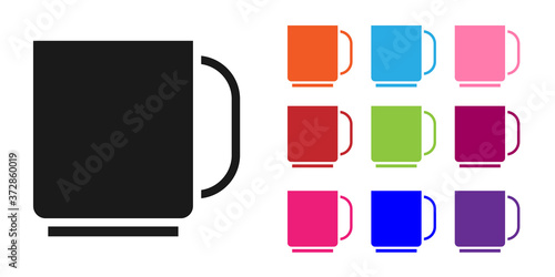Black Coffee cup icon isolated on white background. Tea cup. Hot drink coffee. Set icons colorful. Vector Illustration.