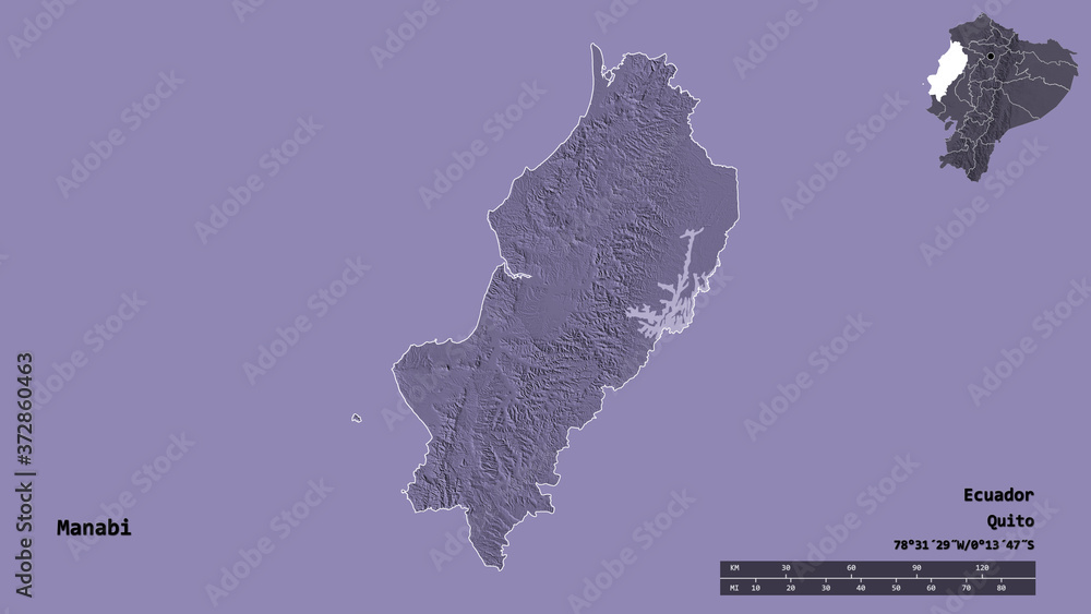 Manabi, province of Ecuador, zoomed. Administrative